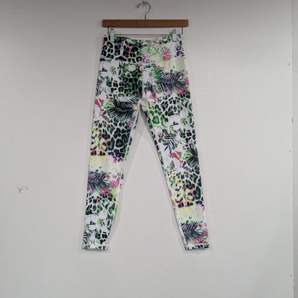 BNWT Amelia Activewear Animal Print Floral Legging Tights Green Pink Size Medium - Picture 1 of 8